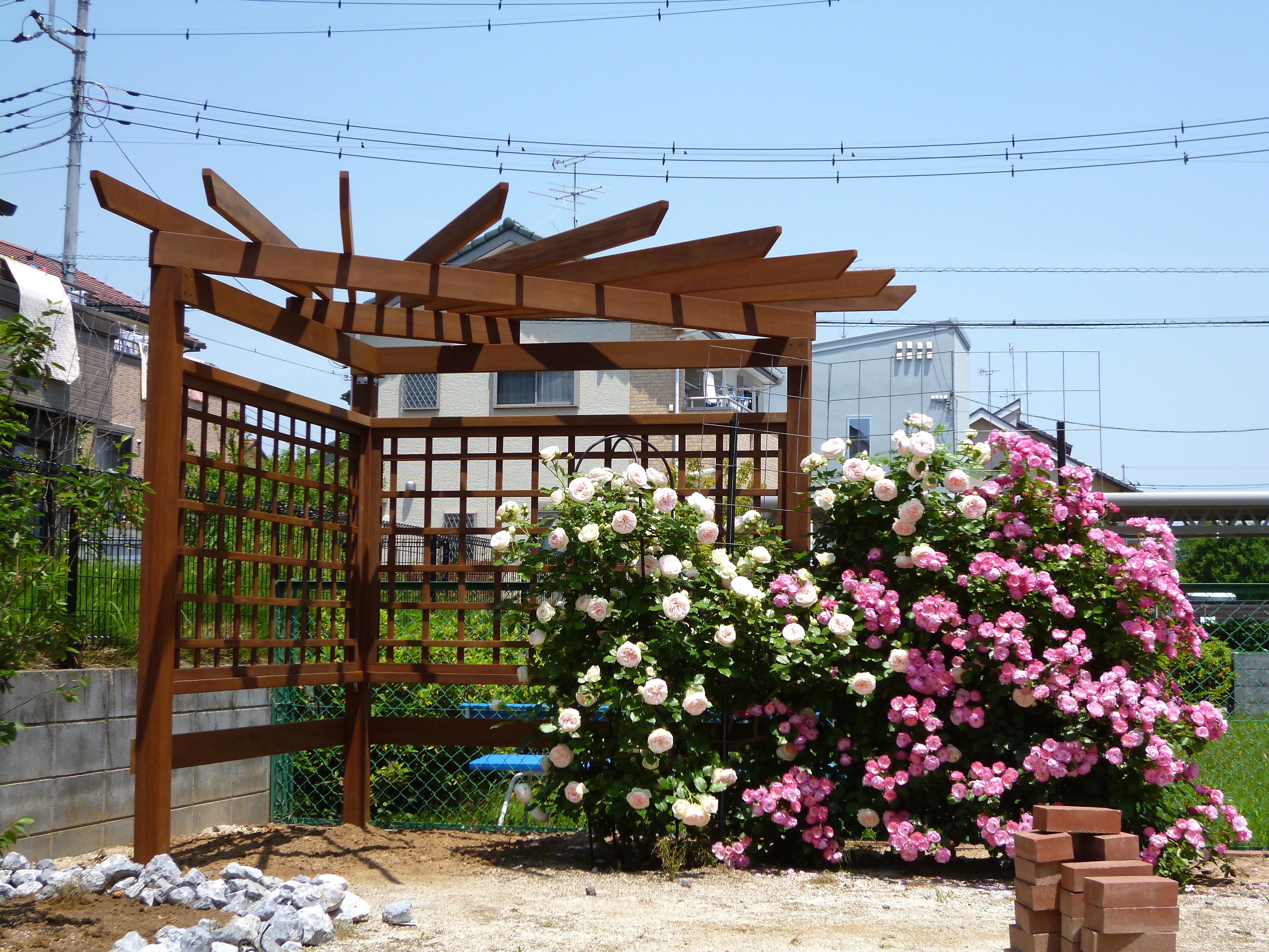 バラのファンパーゴラ 春日部市 庭リフォーム ウッドフェンス うさぎの庭 株式会社パサニアガーデンうさぎの庭 ガーデンプラット