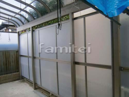 テラス屋根に前面 側面パネル取付で雨の日対策 泉大津市 ファミリー庭園株式会社 南大阪店 ガーデンプラット