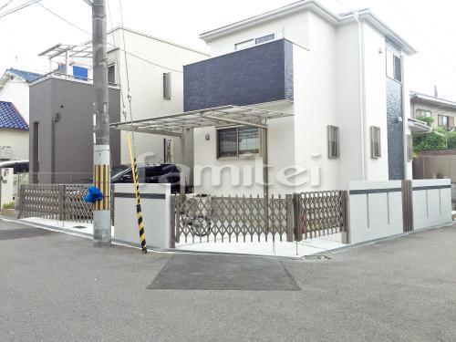 カラフルなモザイクタイルのおしゃれな目隠し塀 新築セミクローズ外構 羽曳野市 ファミリー庭園株式会社 南大阪店 ガーデンプラット