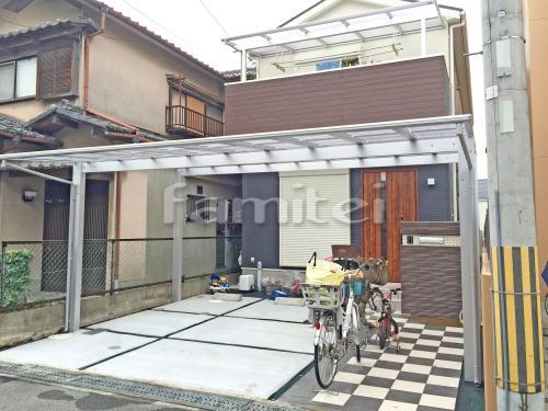 グレーと白の床タイルでおしゃれな玄関アプローチ 堺市 ファミリー庭園株式会社 南大阪店 ガーデンプラット