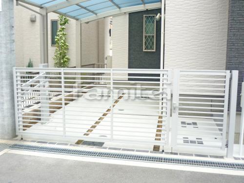 跳ね上げ式門扉 1台用カーポート取付工事 枚方市 ファミリー庭園株式会社 大阪店 ガーデンプラット